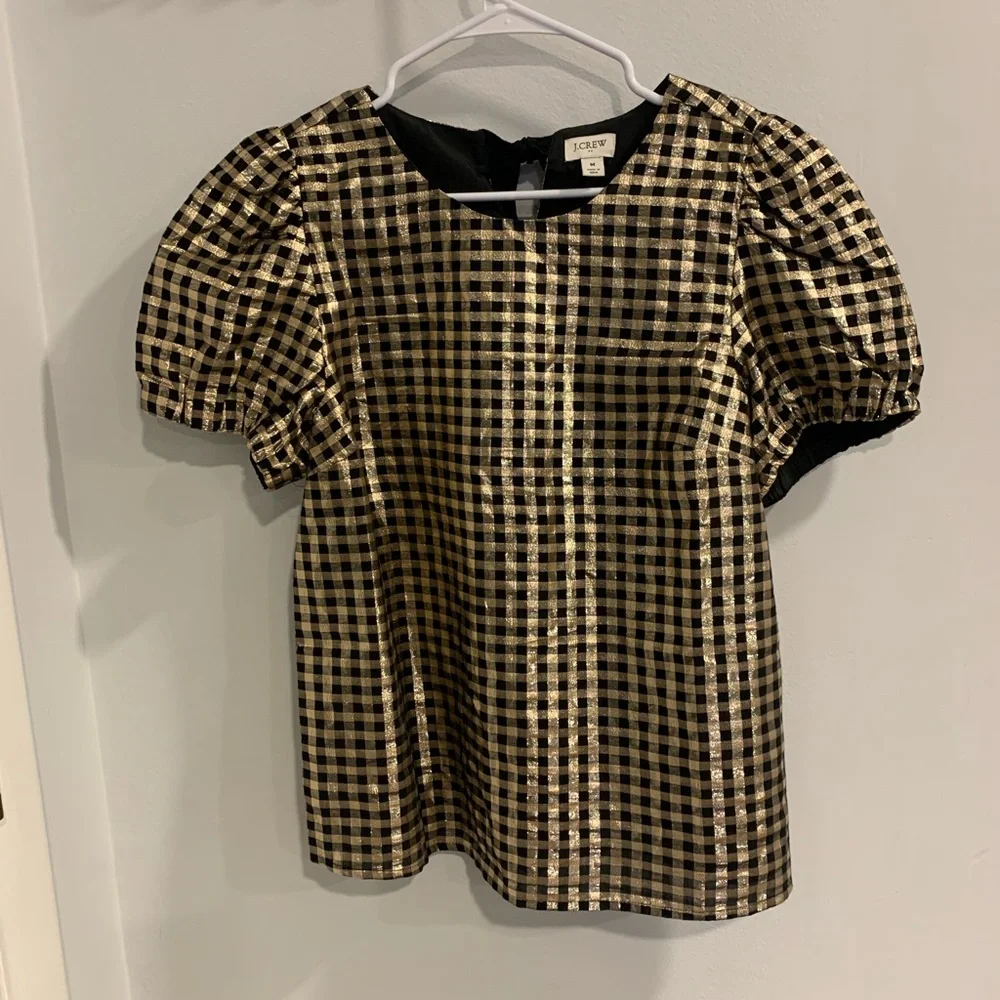 J. Crew Black and Gold Checkered Blouse